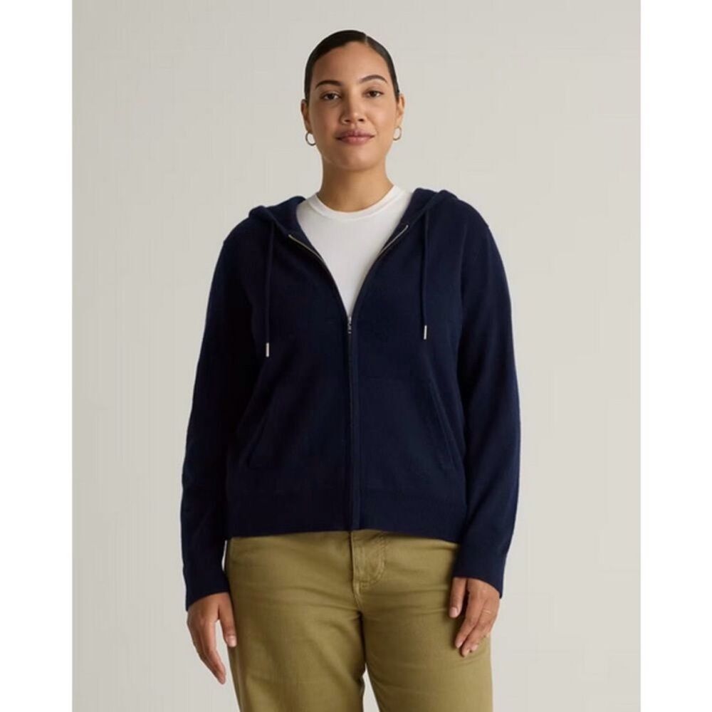 Quince Mongolian Cashmere Full Zip Hoodie in True Navy Size M NEW Quiet Luxury